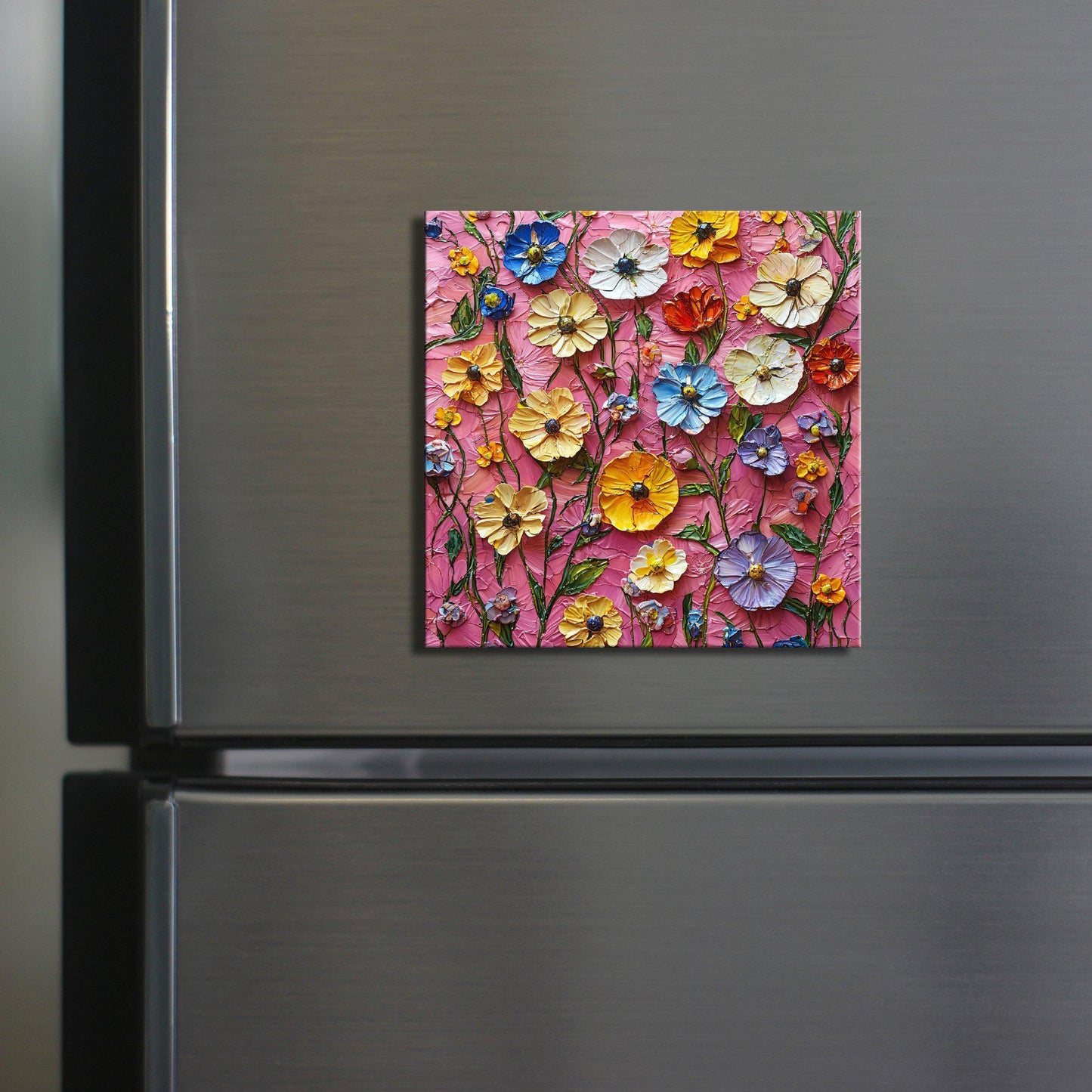 Pressed Flowers on Pink Fridge Magnet 2-inch Strong Refrigerator Magnet Kitchen Decor Dopamine Ceramic Tile Art Gift for Her fridgescaping