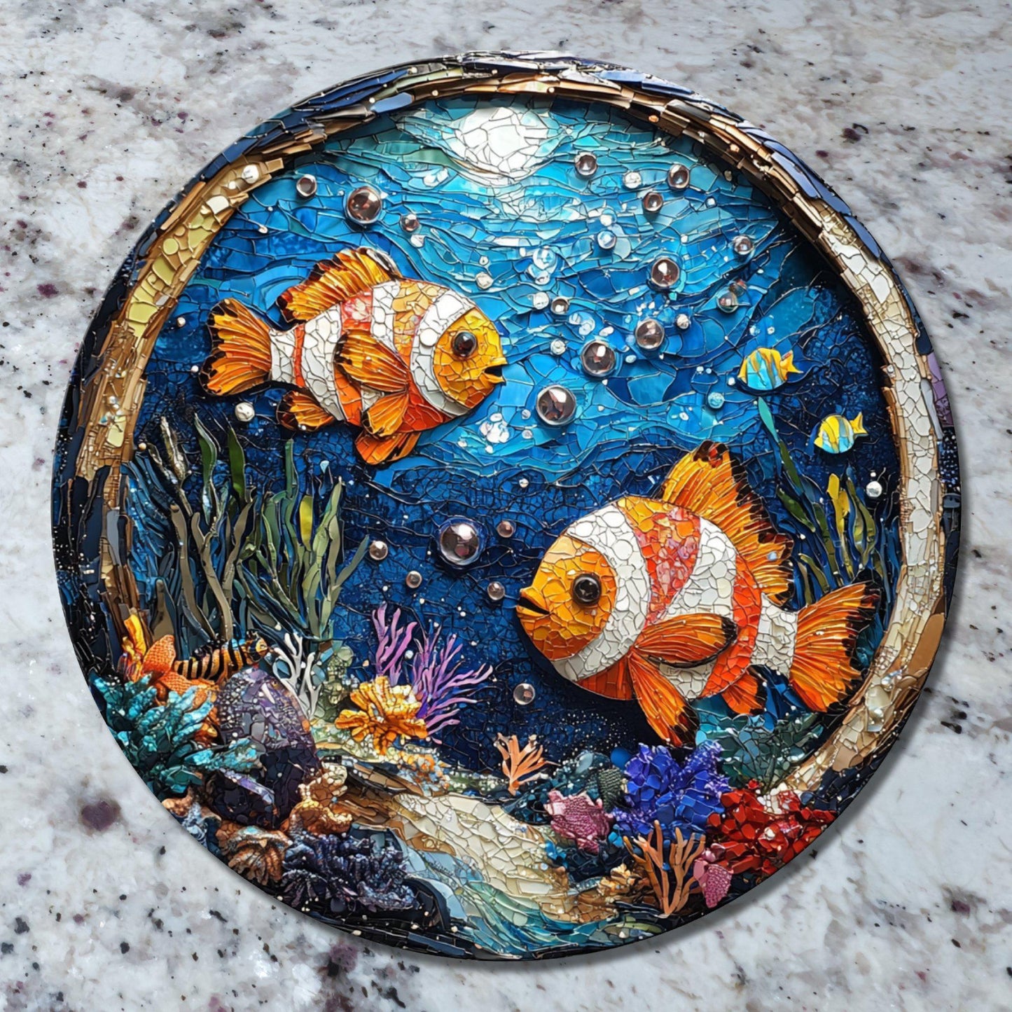Under The Sea Glass Cutting Board 8-inch Round Trivet Charcuterie Board Gift for Her Mom Kitchen Decor