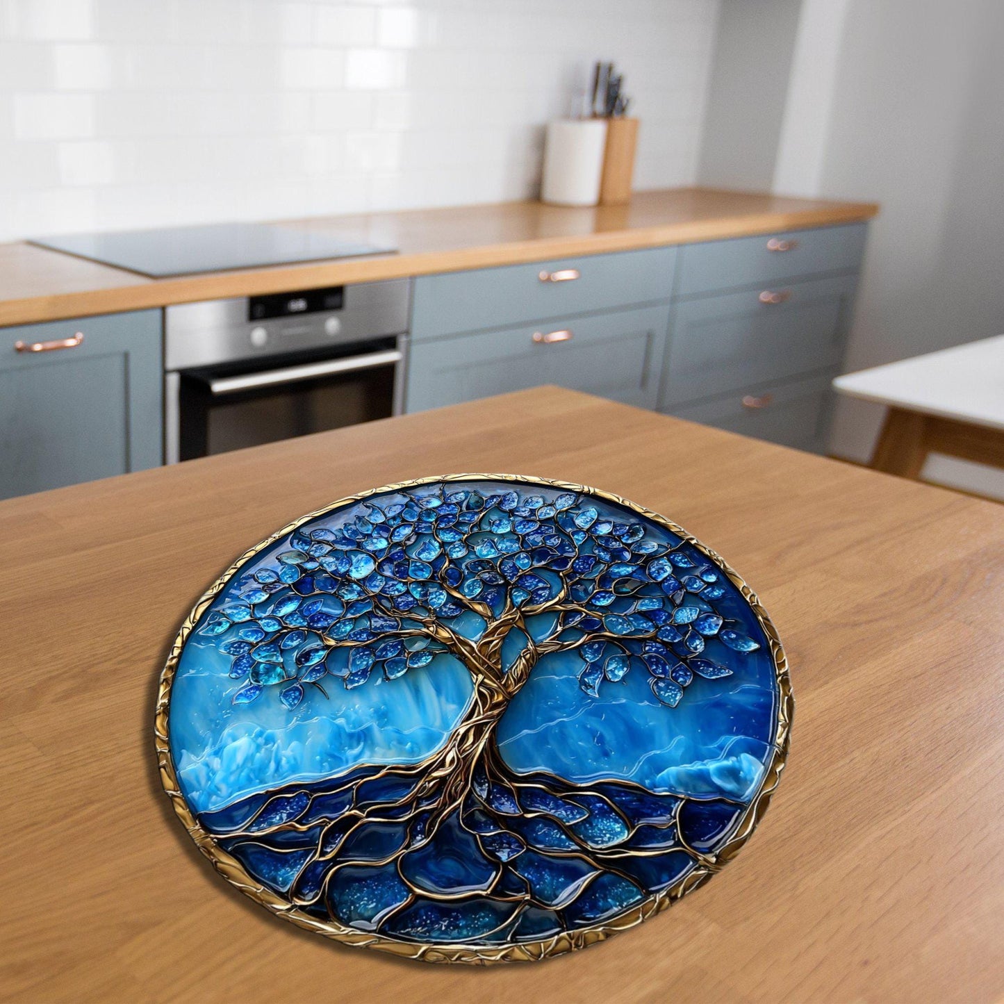 Tree of Life Blue Resin Glass Cutting Board Trivet Hot Plate Charcuterie Board Gift for Her Mom Christmas Housewarming