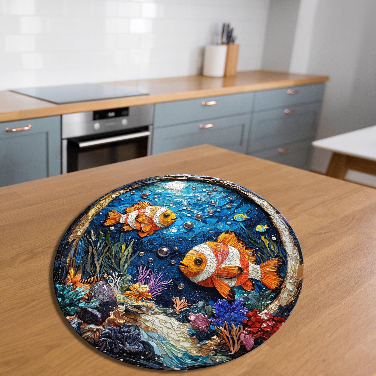 Under The Sea Glass Cutting Board 8-inch Round Trivet Charcuterie Board Gift for Her Mom Kitchen Decor