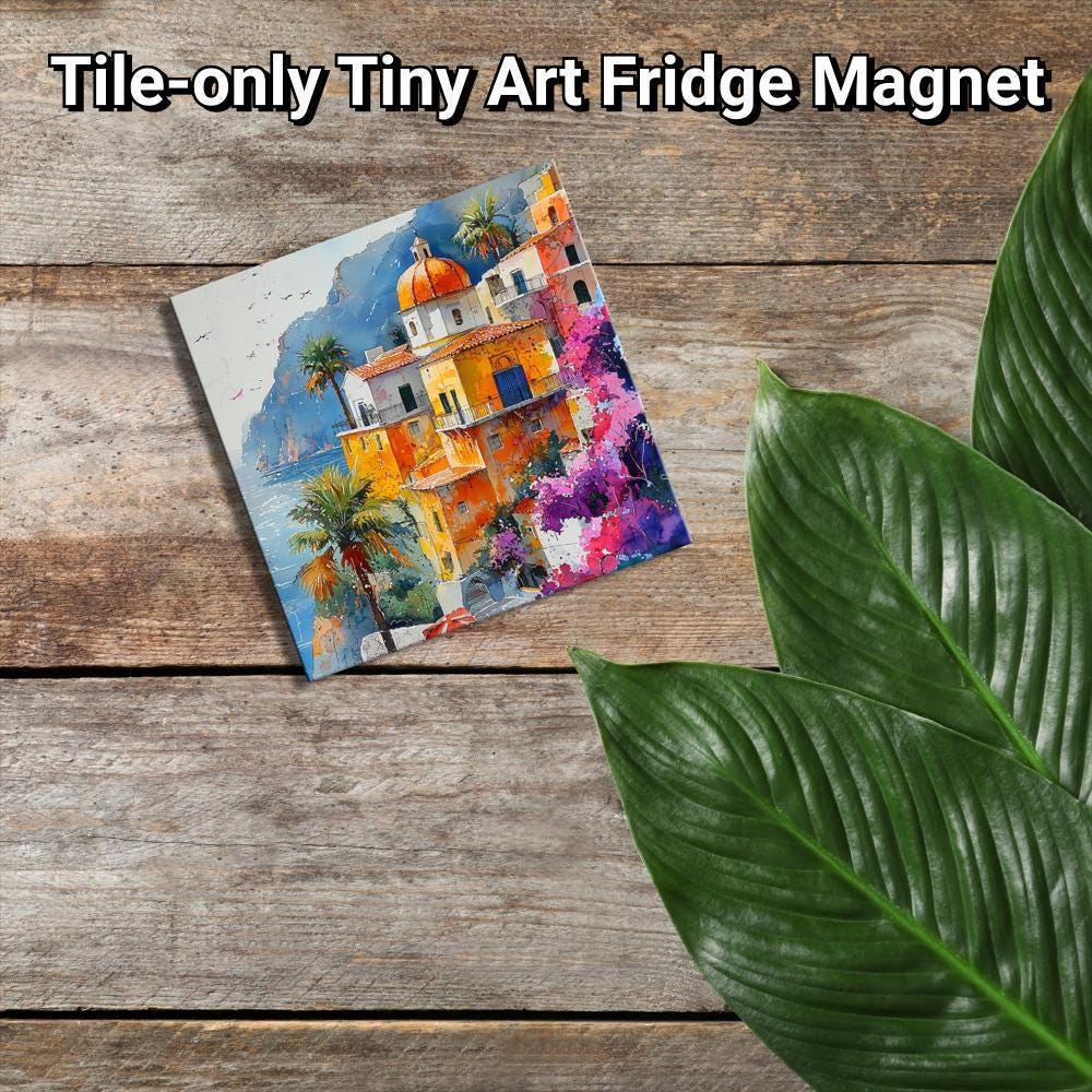 Positano Italy Gold Framed Refrigerator Magnet, Mini Art, Grand Millennial Style, Artful Kitchen Decor, Gift for Her fridgescaping