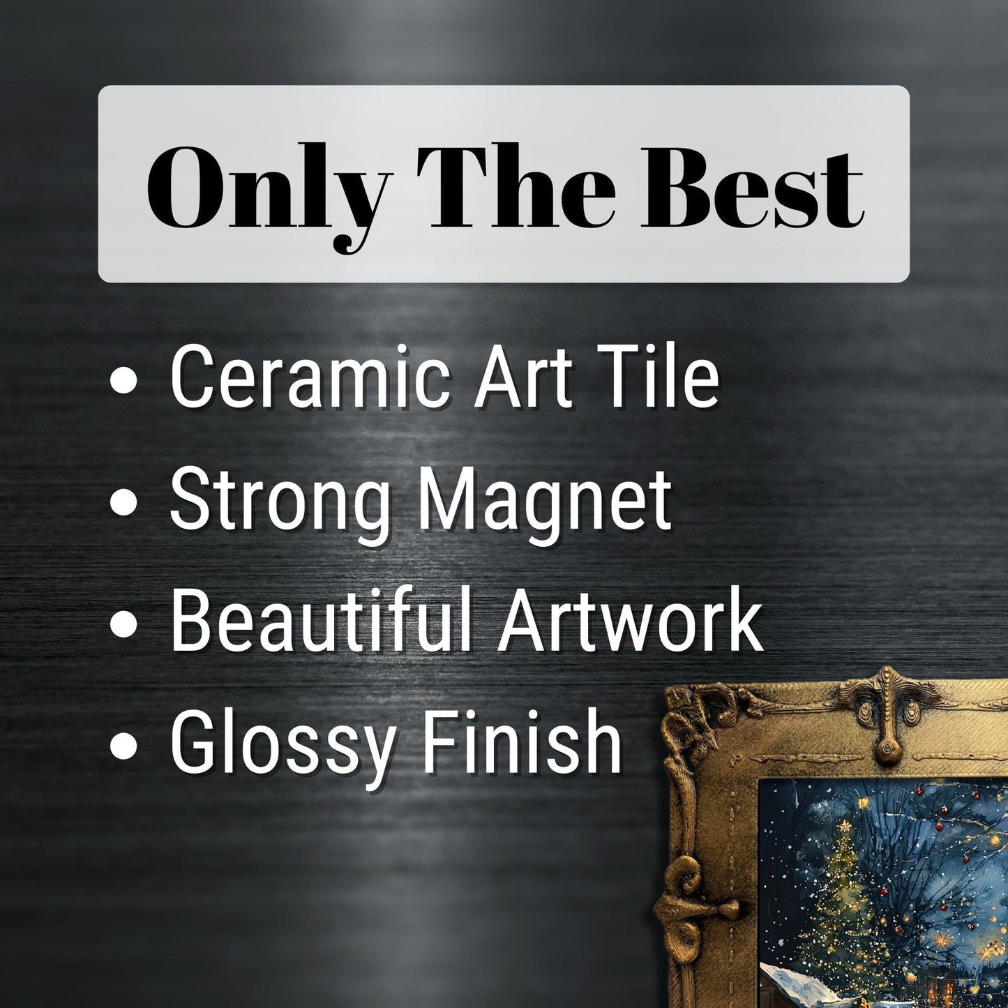 Christmas Market at Night Tiny Art Fridge Magnet Gold Framed Fridgescaping Art Picture Gallery Tiny Art Gift for Her Wife Mom