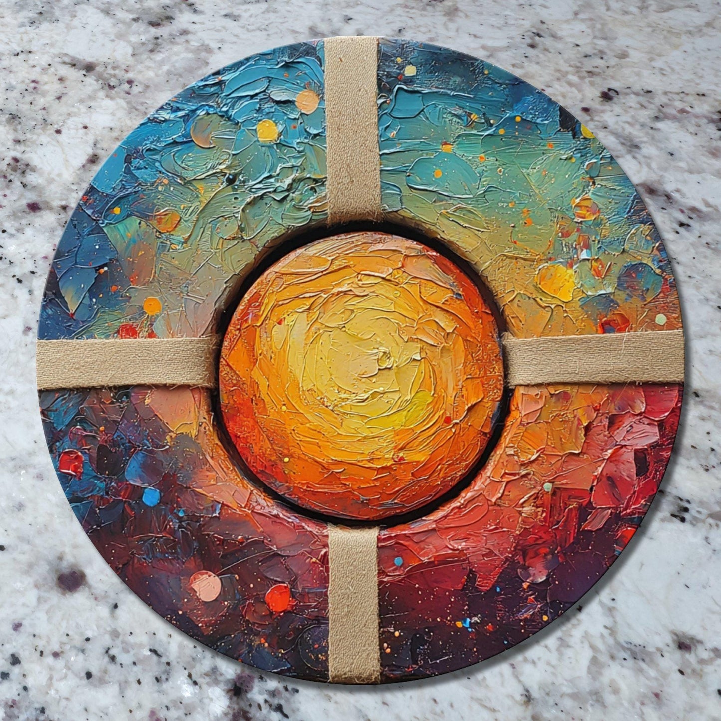 Galactic Wrap Package Glass Cutting Board 8-inch Round Trivet Charcuterie Board Gift for Her Mom Kitchen Decor