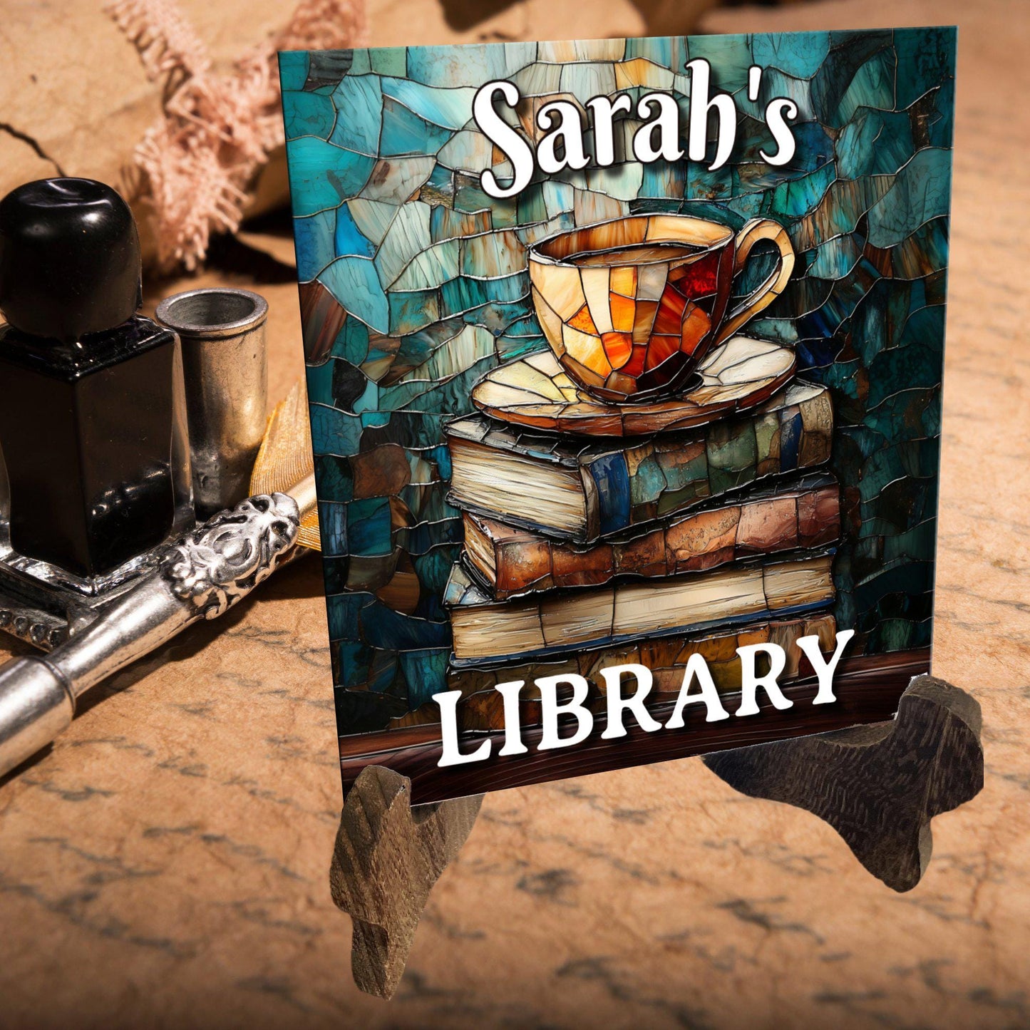 Coffee Personalized Library Sign Book Nook Coffee and Reading Gift for Book Lover Bookworm