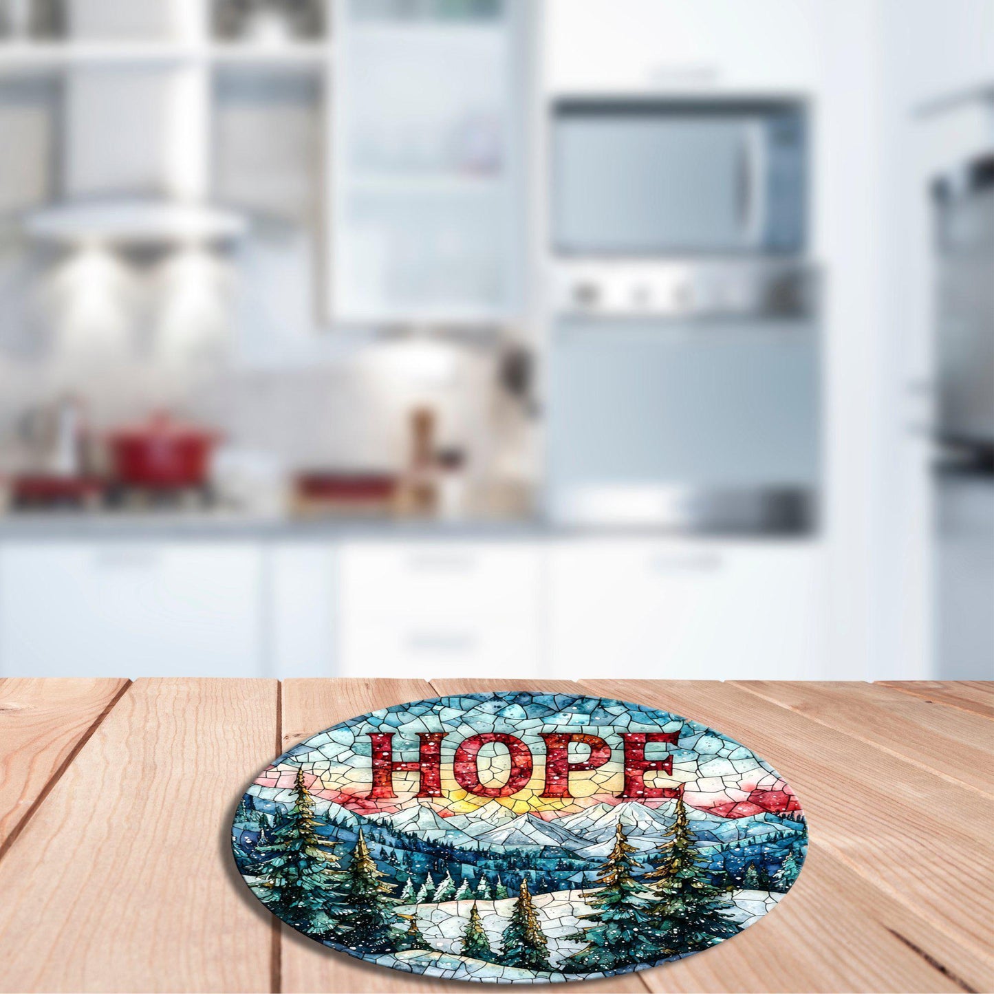 Hope Mountains Glass Cutting Board 8-inch Round Trivet Charcuterie Board Gift for Her Mom Kitchen Decor