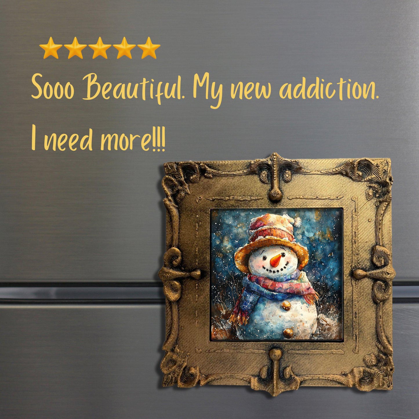 Vintage Snowman Tiny Art Fridge Magnet Gold Framed Fridgescaping Art Picture Gallery Tiny Art Gift for Her Wife Mom