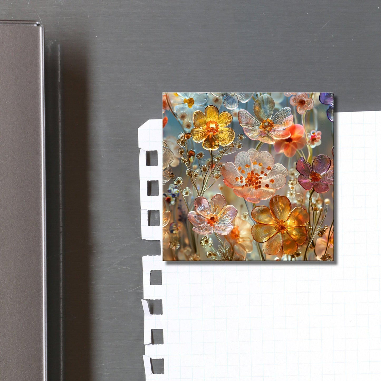 Pressed Flowers in Resin Fridge Magnet 2-inch Strong Refrigerator Magnet Kitchen Decor Dopamine Ceramic Tile Art Gift for Her fridgescaping