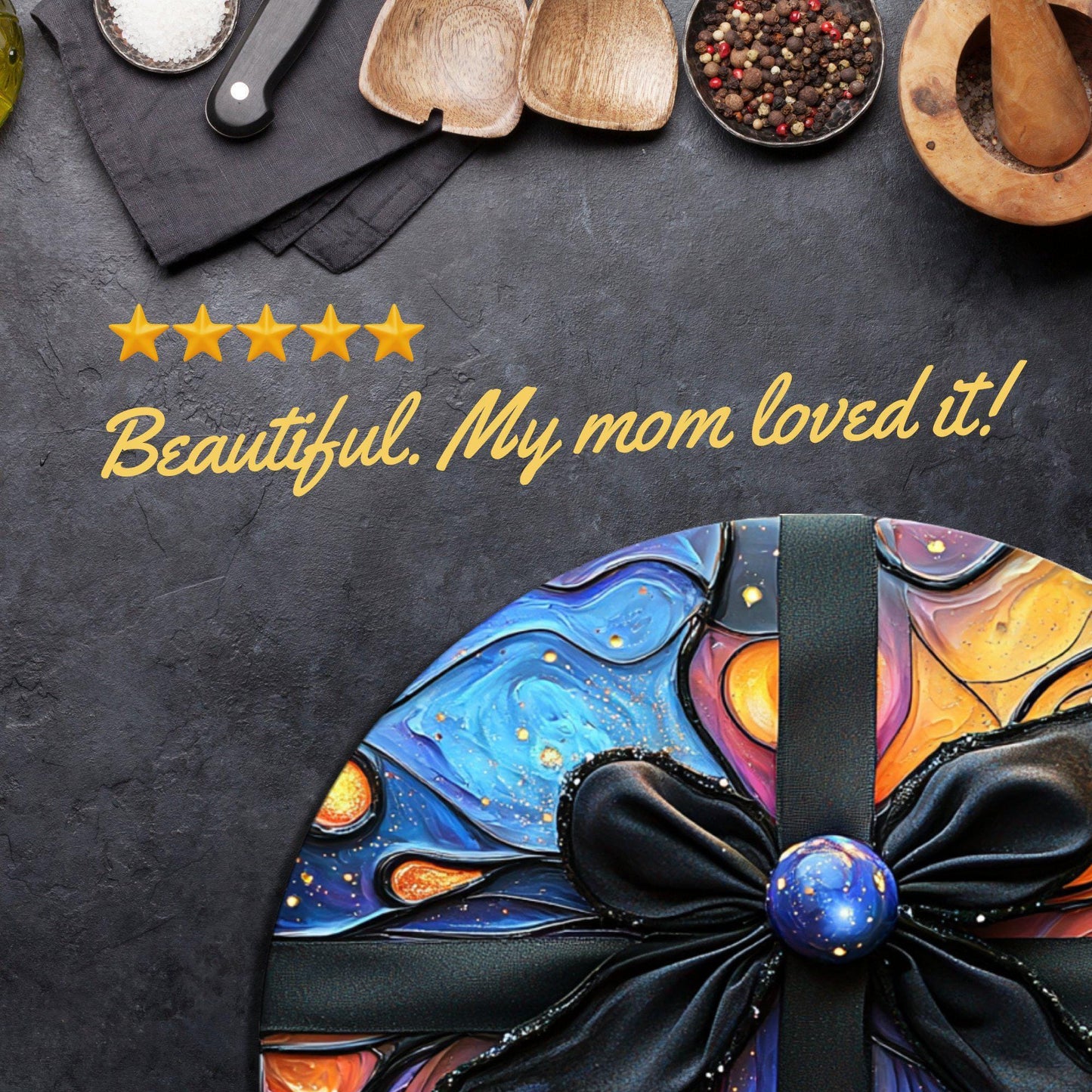Tied Up in A Festive Bow Glass Cutting Board 8-inch Round Trivet Charcuterie Board Gift for Her Mom Kitchen Decor