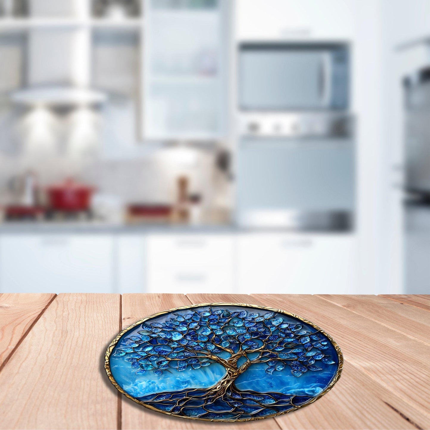 Tree of Life Blue Resin Glass Cutting Board Trivet Hot Plate Charcuterie Board Gift for Her Mom Christmas Housewarming