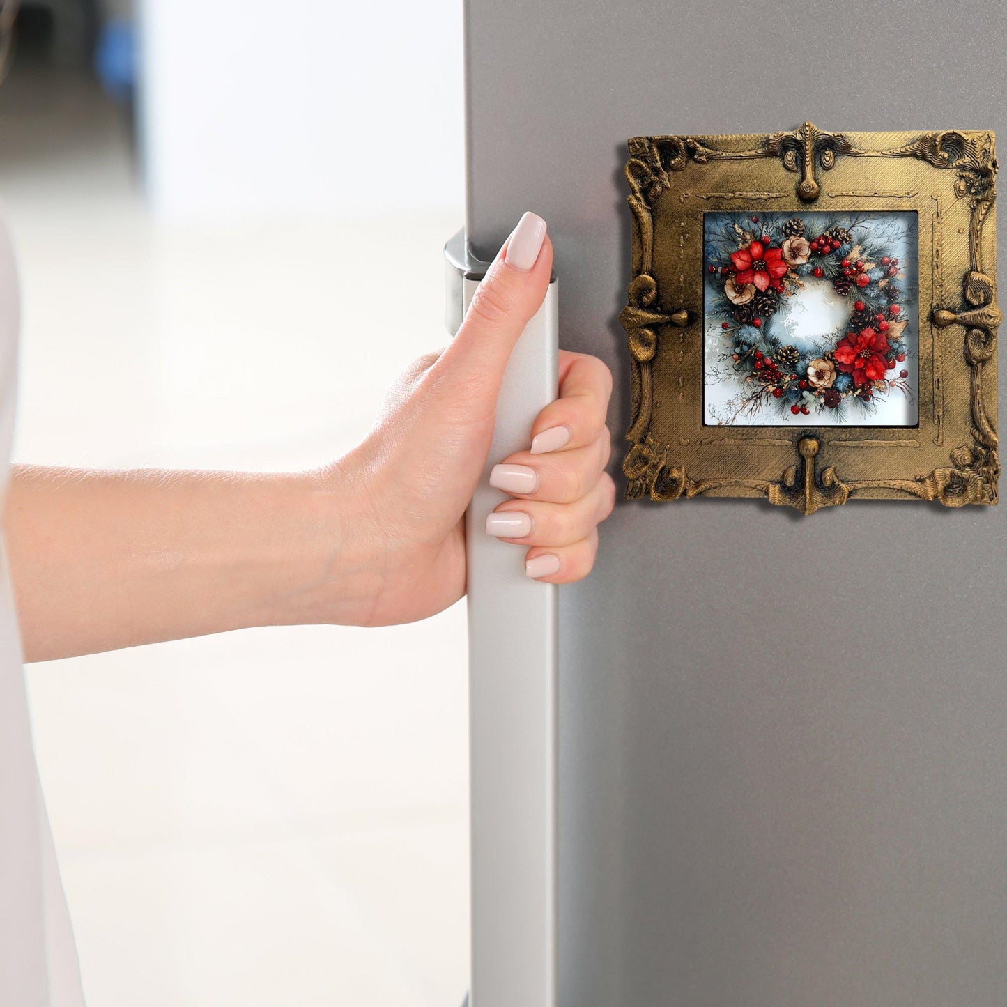 Boho Chic Christmas Tiny Art Fridge Magnet Gold Framed Fridgescaping Art Picture Gallery Tiny Art Gift for Her Wife Mom
