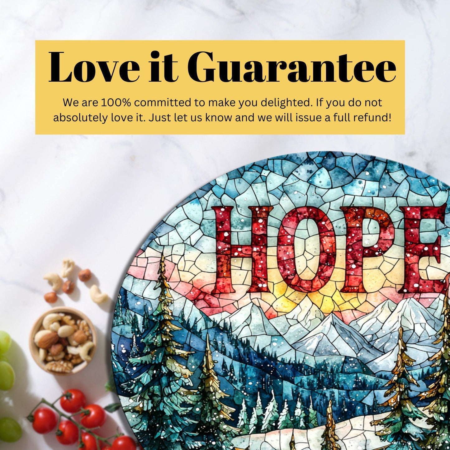 Hope Mountains Glass Cutting Board 8-inch Round Trivet Charcuterie Board Gift for Her Mom Kitchen Decor
