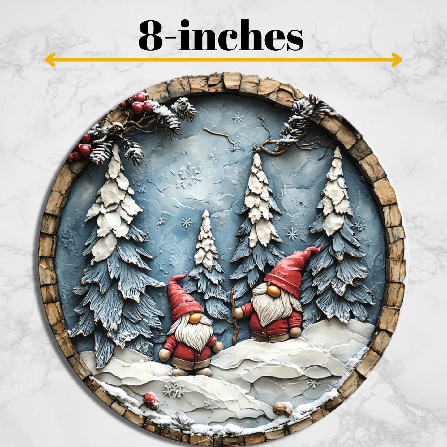 Christmas Gnomes Glass Cutting Board 8-inch Round Trivet Charcuterie Board Gift for Her Mom Kitchen Decor