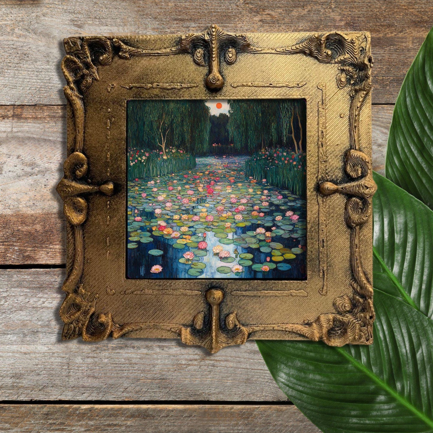 Pond with Lilies Gold Framed Refrigerator Magnet, Mini Art, Grand Millennial Style, Artful Kitchen Decor, Gift for Her fridgescaping
