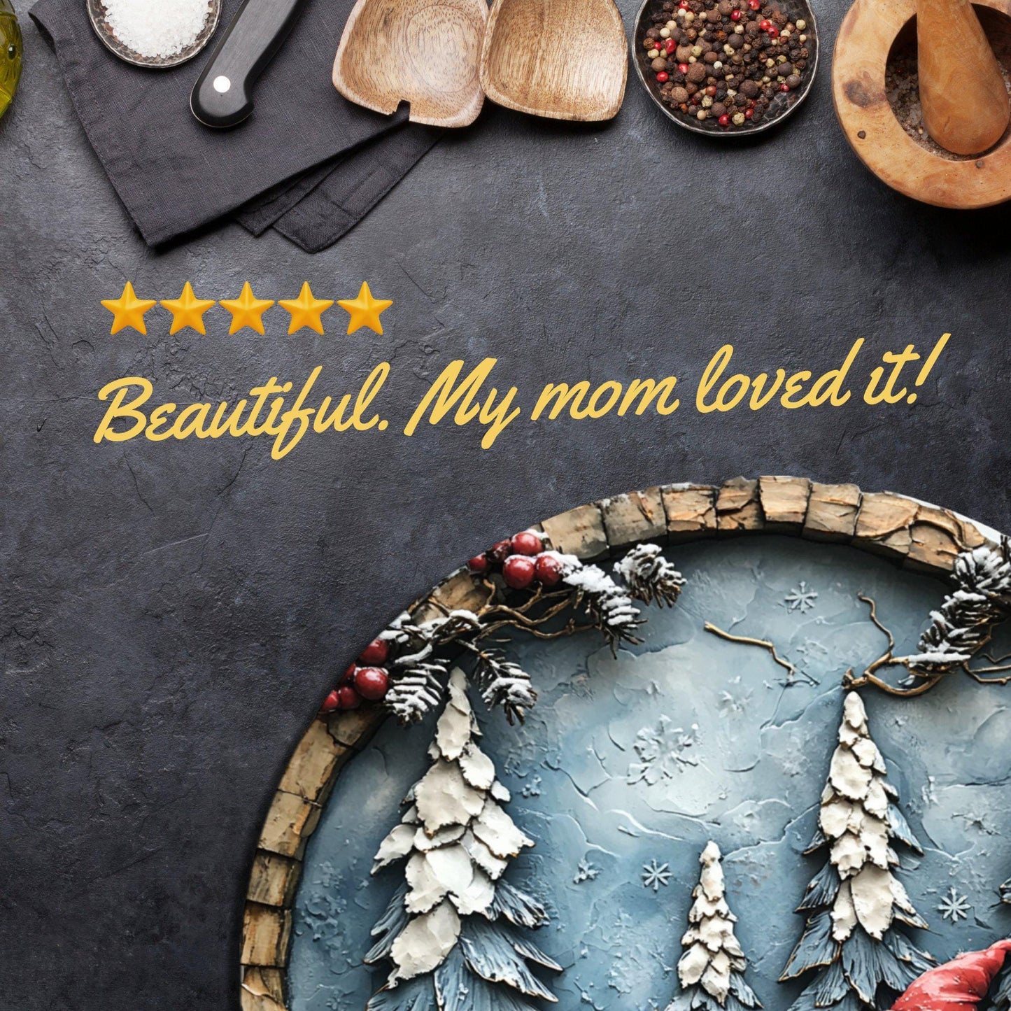 Christmas Gnomes Glass Cutting Board 8-inch Round Trivet Charcuterie Board Gift for Her Mom Kitchen Decor