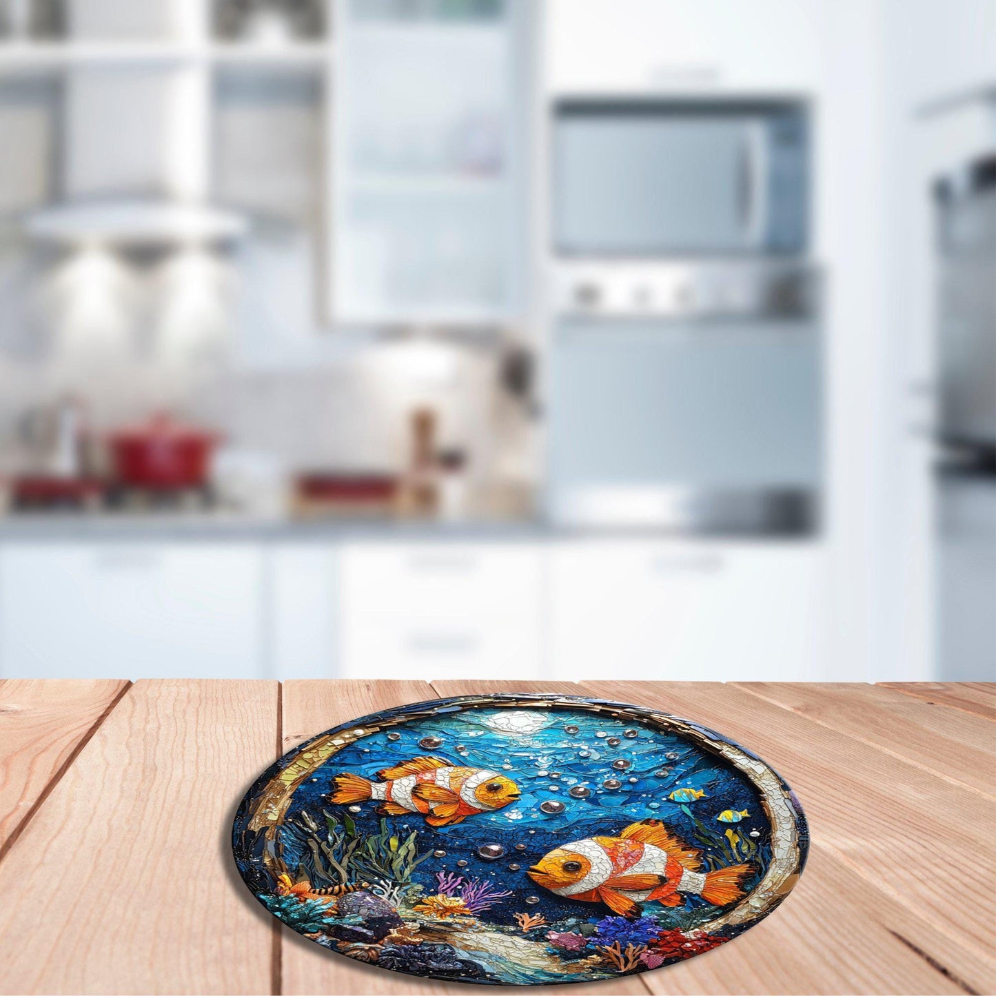 Under The Sea Glass Cutting Board 8-inch Round Trivet Charcuterie Board Gift for Her Mom Kitchen Decor