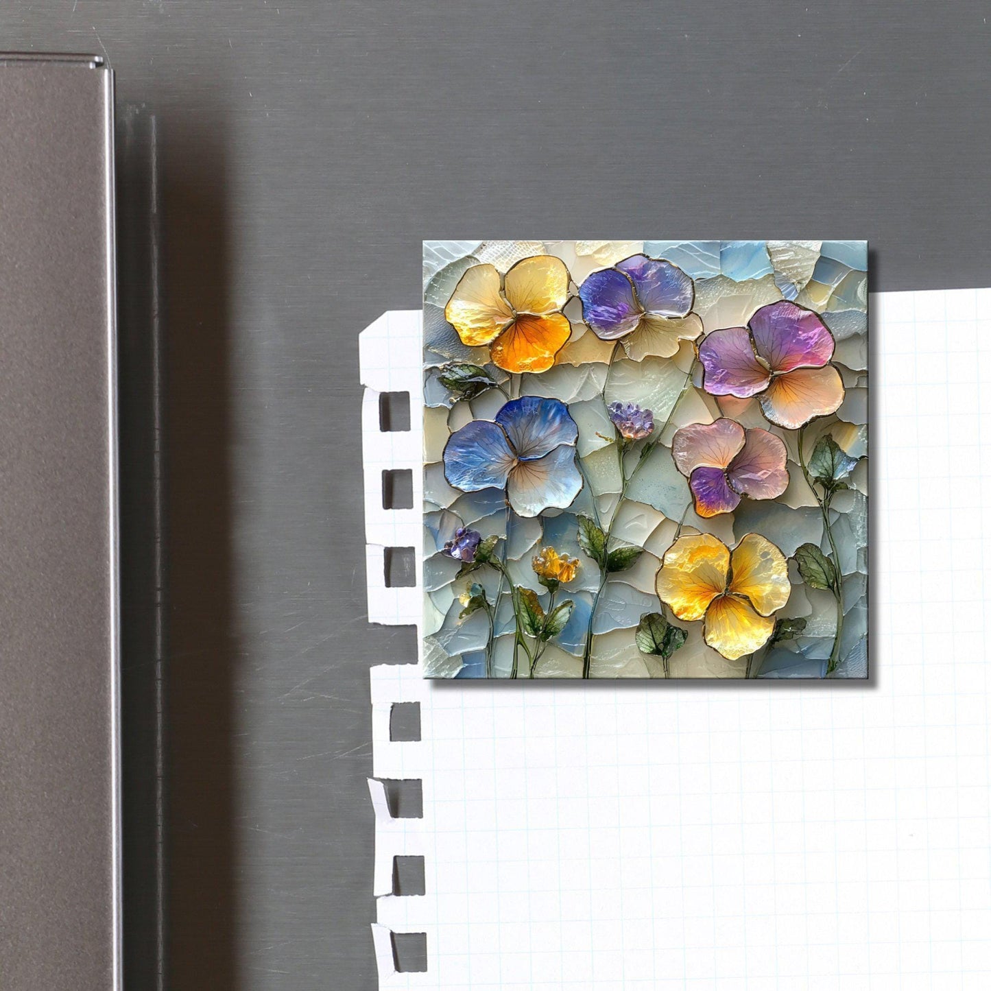 Pressed Flowers in Resin Look Fridge Magnet 2-inch Strong Refrigerator Magnet Kitchen Decor Dopamine Ceramic Tile Art Gift for Her