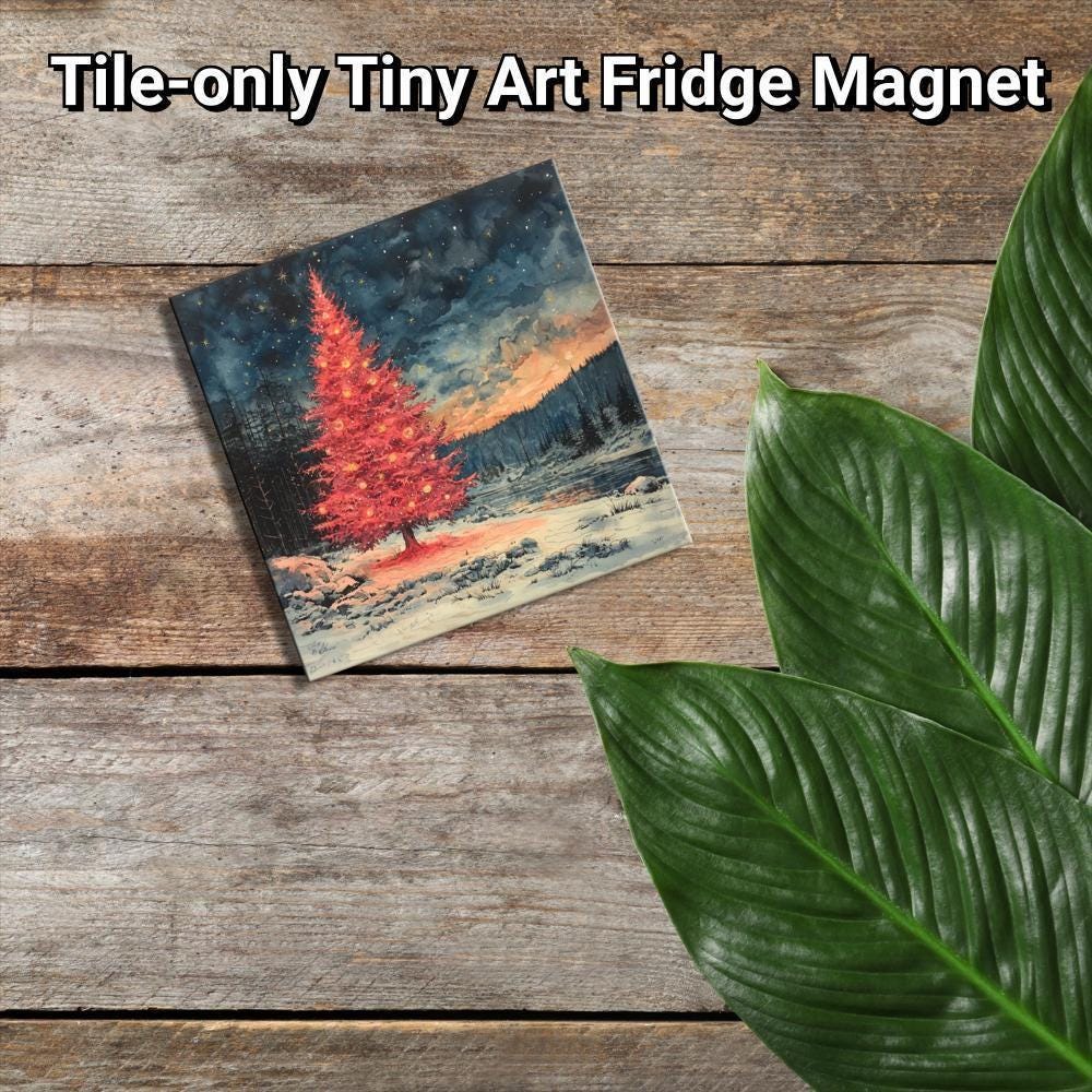 Pink Christmas Tree Gold Framed Refrigerator Magnet, Mini Art, Grand Millennial Style, Artful Kitchen Decor, Gift for Her fridgescaping