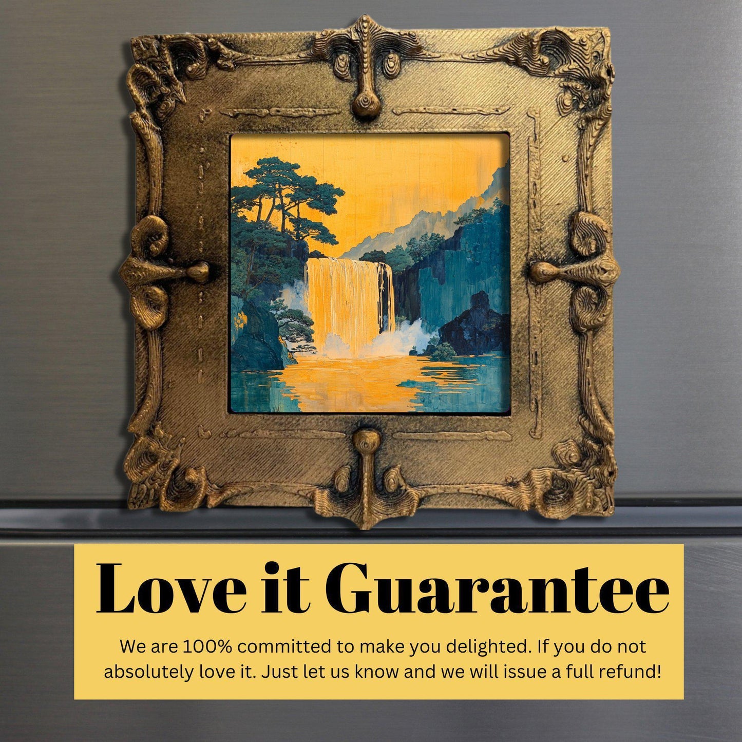 Hokisai Ukiyo Gold Framed Refrigerator Magnet, Mini Art, Grand Millennial Style, Artful Kitchen Decor, Gift for Her fridgescaping