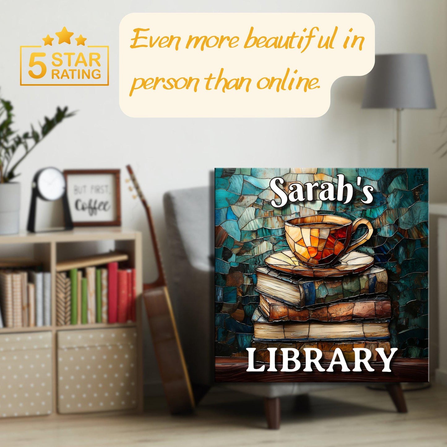 Coffee Personalized Library Sign Book Nook Coffee and Reading Gift for Book Lover Bookworm