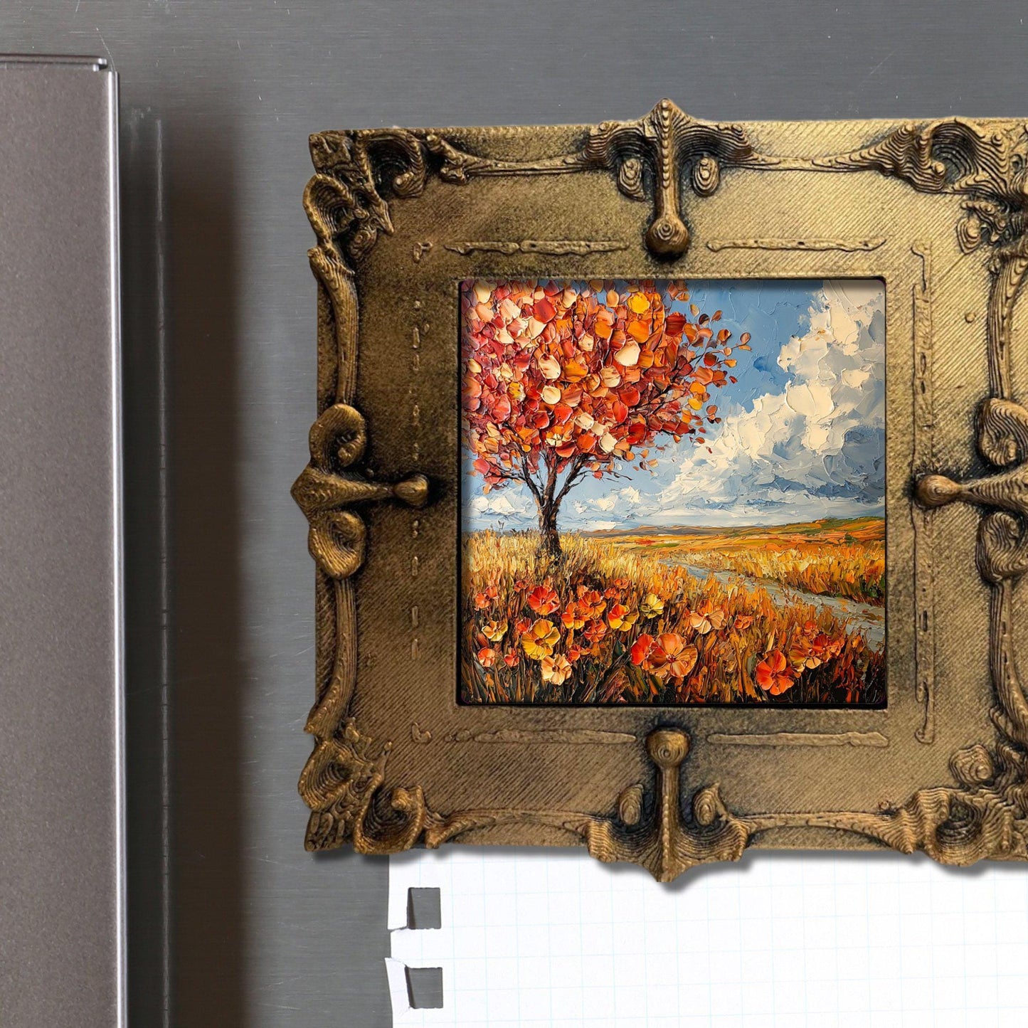 Fall Prairie Gold Framed Refrigerator Magnet, Mini Art, Grand Millennial Style, Artful Kitchen Decor, Gift for Her fridgescaping