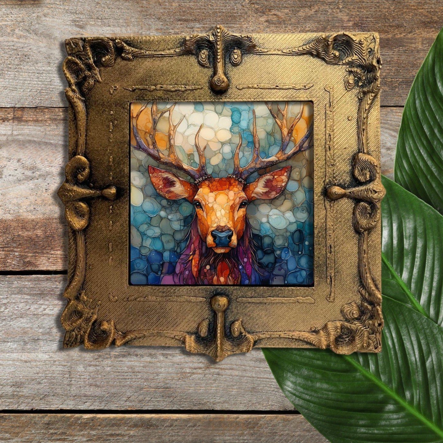 Tonal Elk Gold Framed Refrigerator Magnet, Mini Art, Grand Millennial Style, Artful Kitchen Decor, Gift for Her fridgescaping