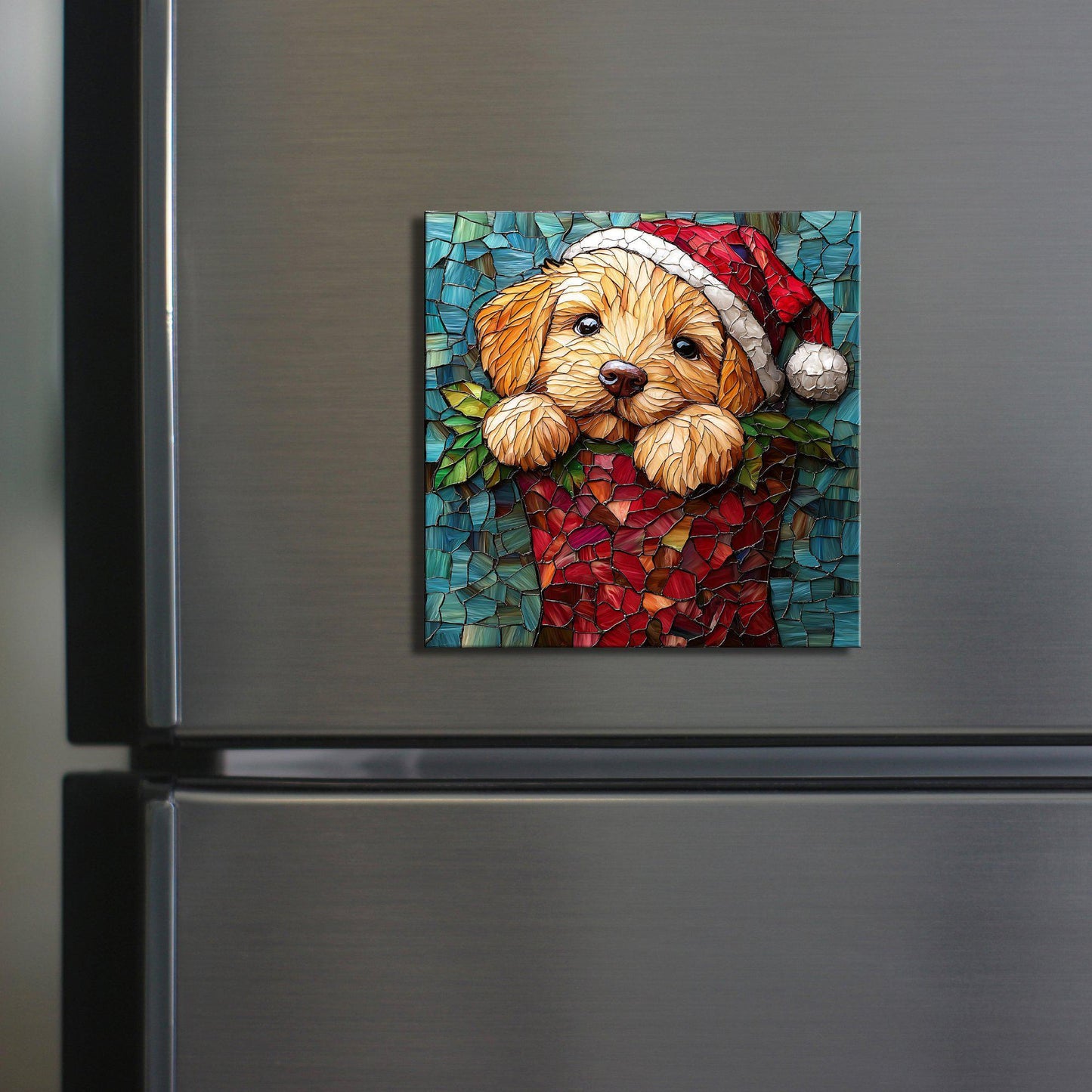 Golden Retriever Puppy Stocking Stuffer Fridge Magnet 2-inch Strong Refrigerator Magnet Kitchen Decor Dopamine Ceramic Tile Art