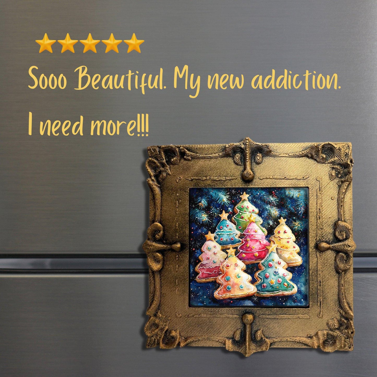 Pop Art Christmas Cookies Tiny Art Fridge Magnet Gold Framed Fridgescaping Art Picture Gallery Tiny Art Gift for Her Wife Mom