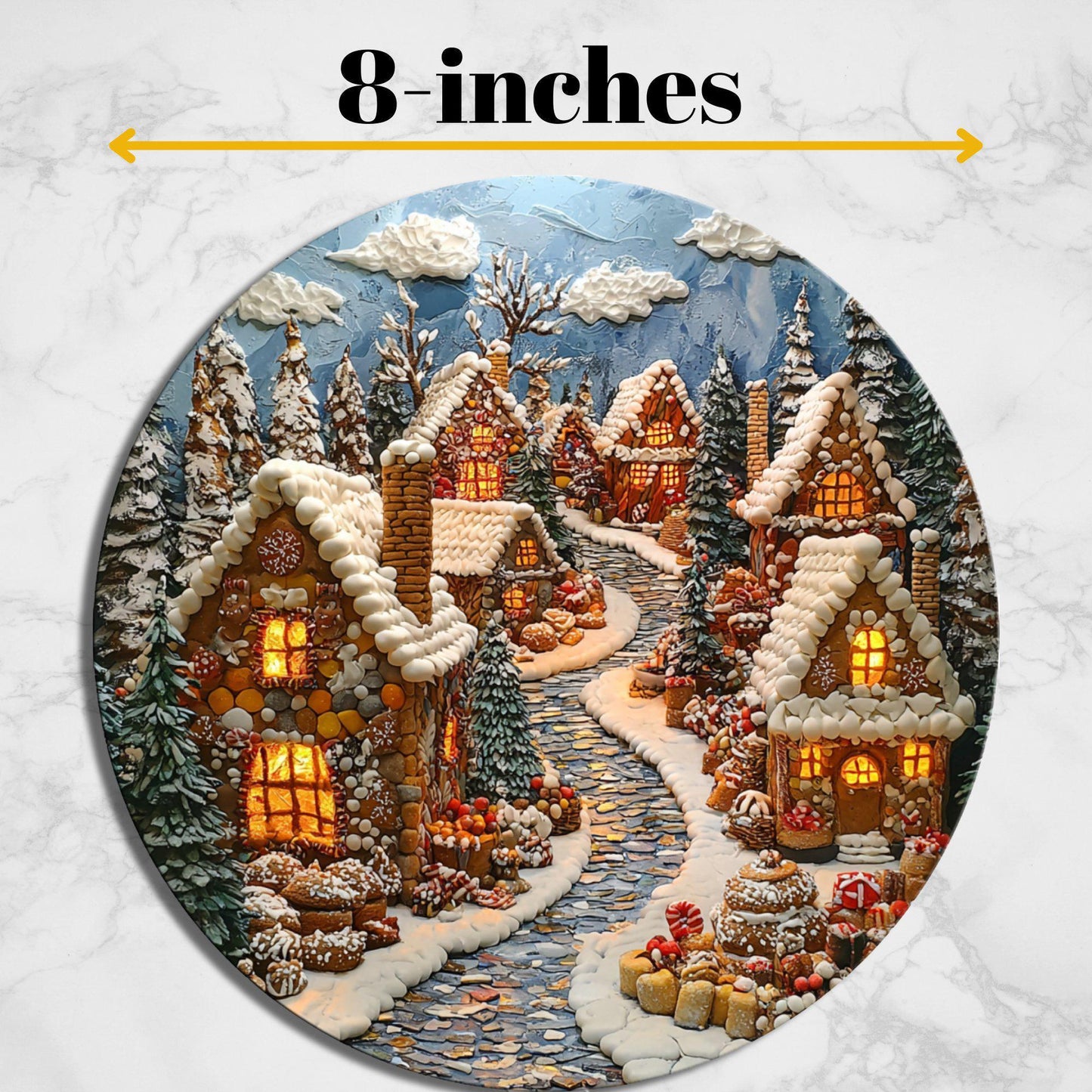 Gingerbread Village Glass Cutting Board 8-inch Round Trivet Charcuterie Board Gift for Her Mom Kitchen Decor