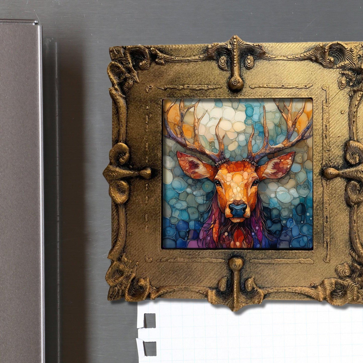 Tonal Elk Gold Framed Refrigerator Magnet, Mini Art, Grand Millennial Style, Artful Kitchen Decor, Gift for Her fridgescaping
