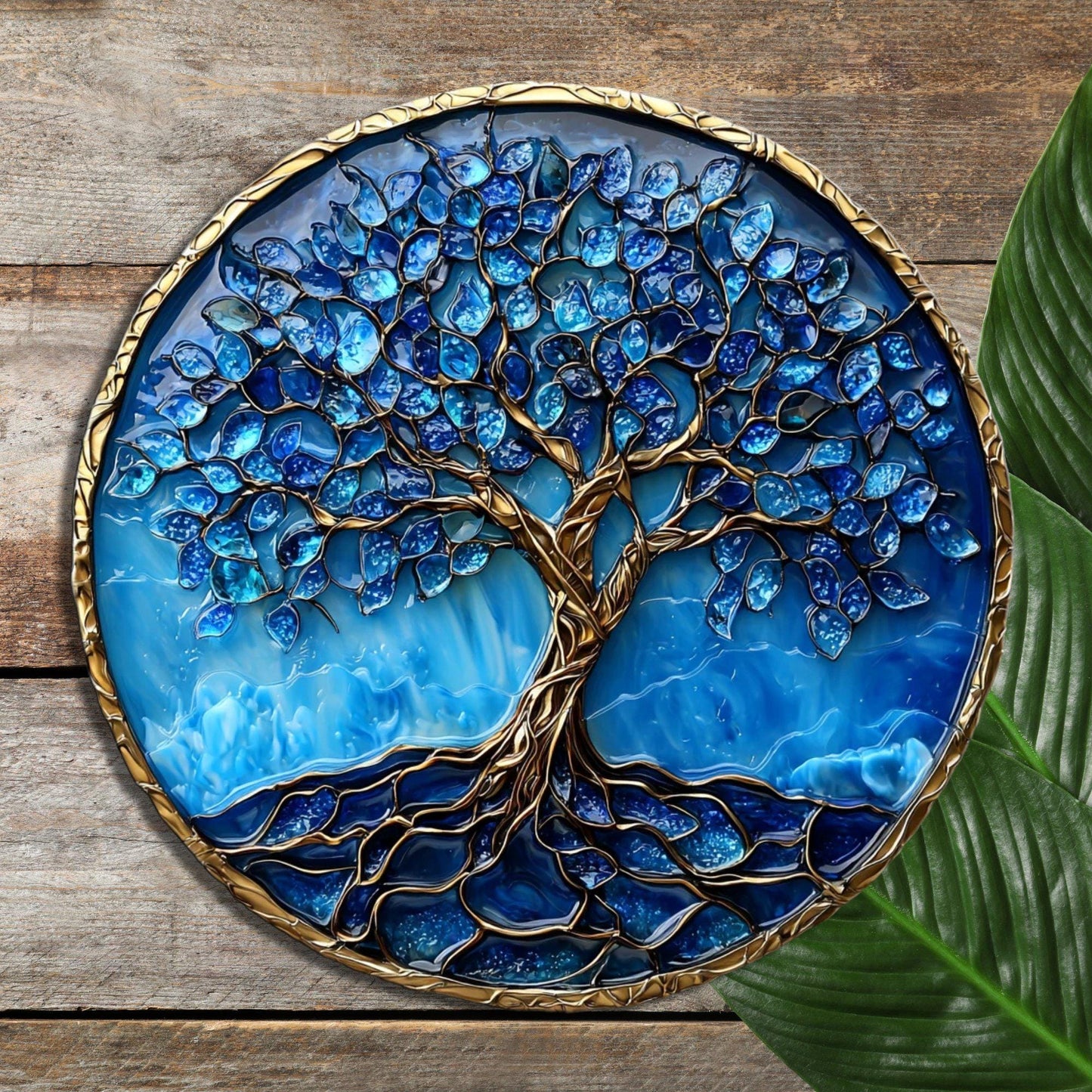 Tree of Life Blue Resin Glass Cutting Board Trivet Hot Plate Charcuterie Board Gift for Her Mom Christmas Housewarming