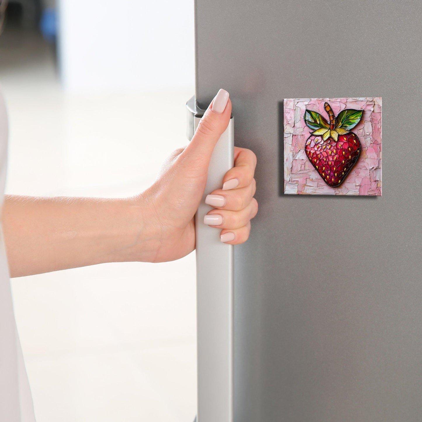 Pink Strawberry Fridge Magnet 2-inch Strong Refrigerator Magnet Kitchen Decor Dopamine Ceramic Tile Art Gift for Her fridgescaping