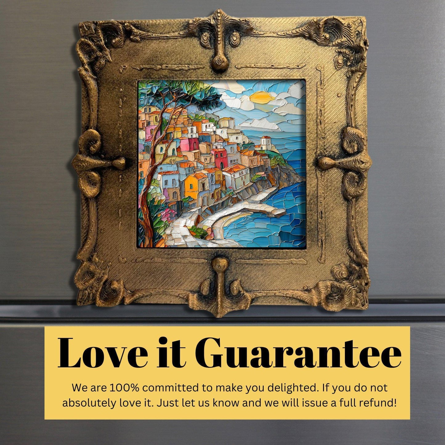 Positano Italy Gold Framed Refrigerator Magnet, Mini Art, Grand Millennial Style, Artful Kitchen Decor, Gift for Her fridgescaping