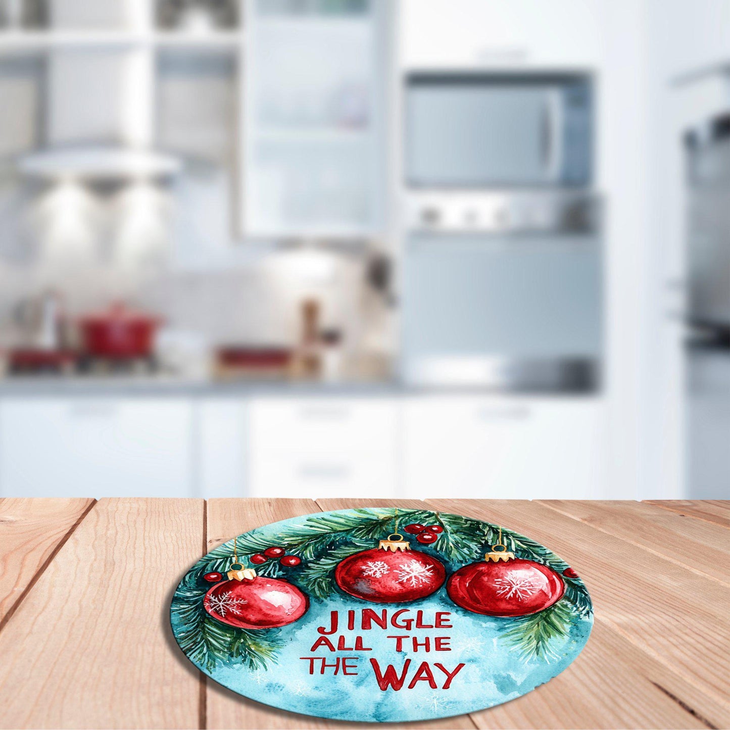 Jingle All the Way Glass Cutting Board 8-inch Round Trivet Charcuterie Board Gift for Her Mom Kitchen Decor