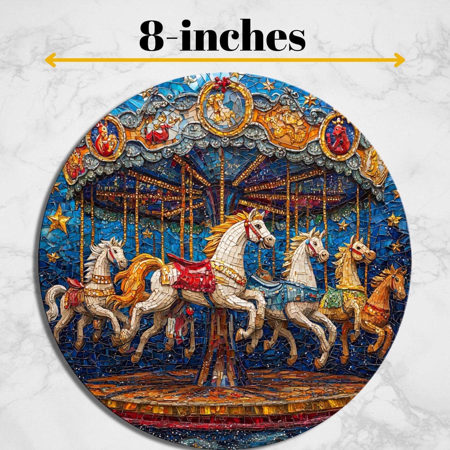 Horse Carousel Glass Cutting Board 8-inch Round Trivet Charcuterie Board Gift for Her Mom Kitchen Decor