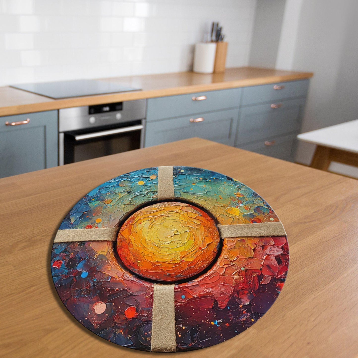 Galactic Wrap Package Glass Cutting Board 8-inch Round Trivet Charcuterie Board Gift for Her Mom Kitchen Decor