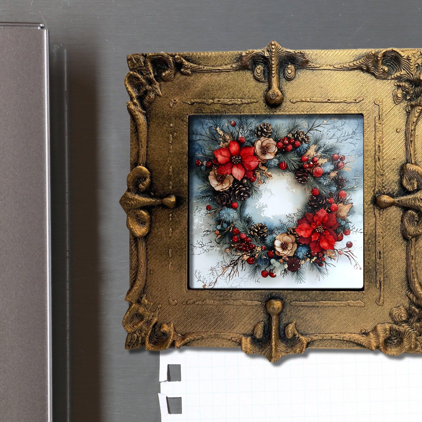 Boho Chic Christmas Tiny Art Fridge Magnet Gold Framed Fridgescaping Art Picture Gallery Tiny Art Gift for Her Wife Mom