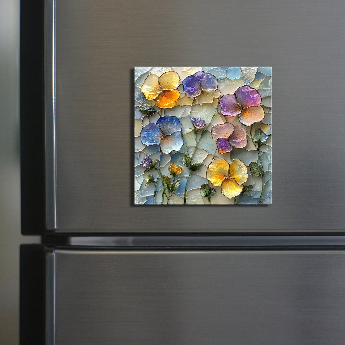 Pressed Flowers in Resin Look Fridge Magnet 2-inch Strong Refrigerator Magnet Kitchen Decor Dopamine Ceramic Tile Art Gift for Her