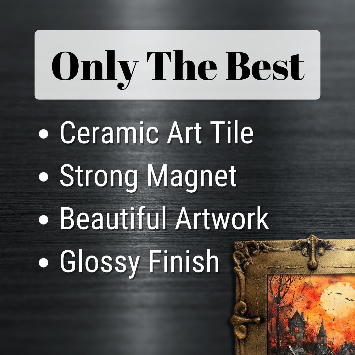 Halloween Village Gold Framed Refrigerator Magnet, Mini Art, Grand Millennial Style, Artful Kitchen Decor, Gift for Her fridgescaping