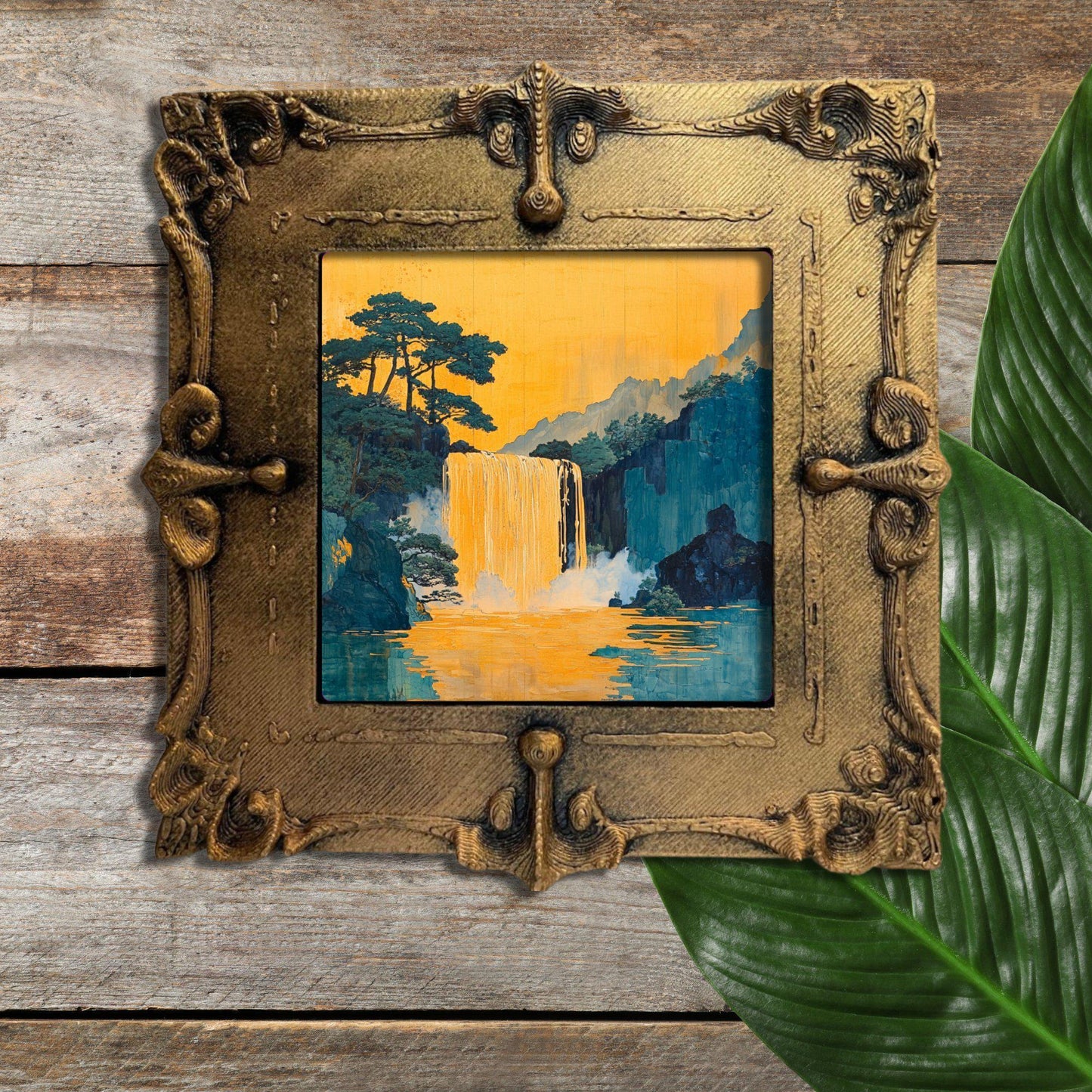 Hokisai Ukiyo Gold Framed Refrigerator Magnet, Mini Art, Grand Millennial Style, Artful Kitchen Decor, Gift for Her fridgescaping