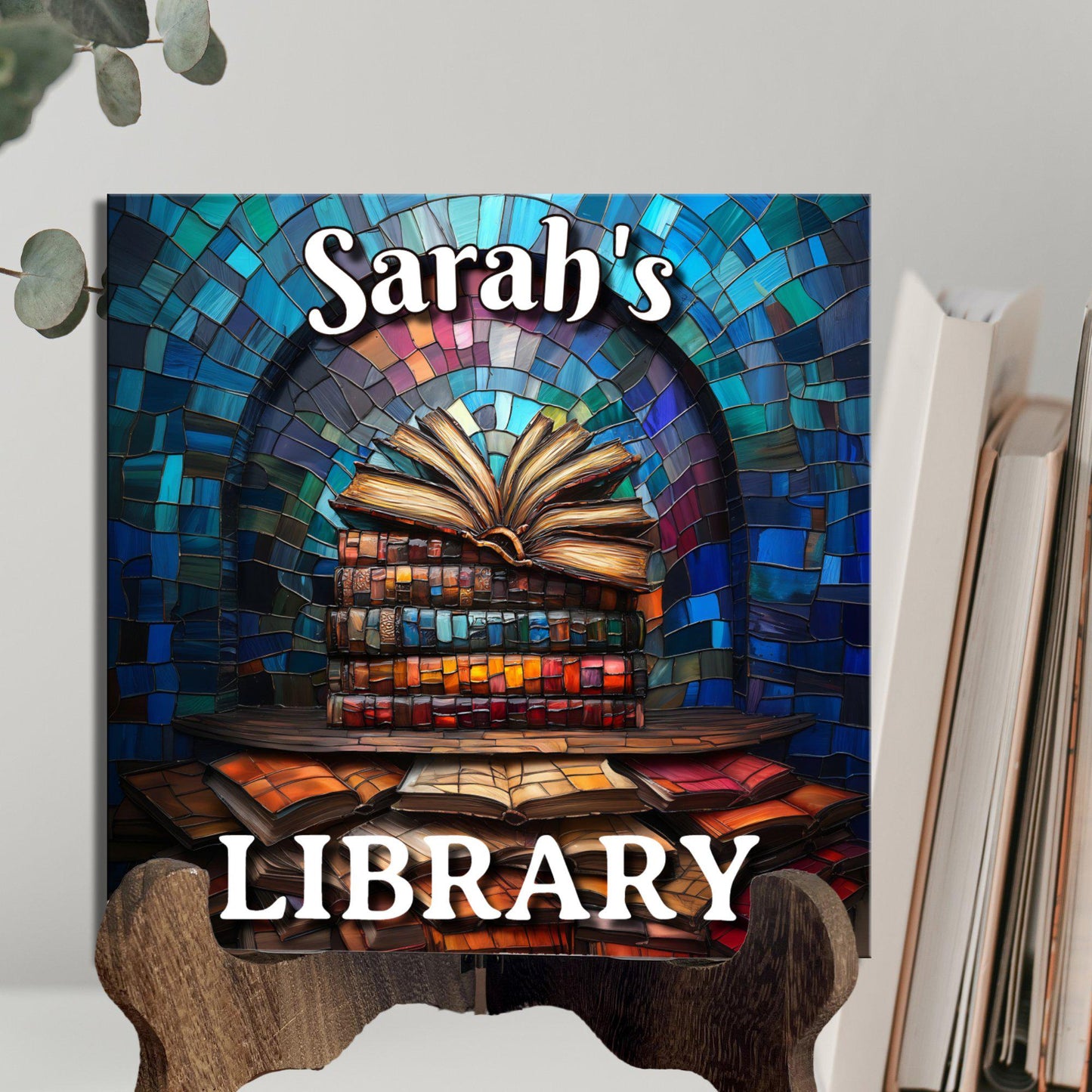 Stack of Books Personalized Library Sign Book Lover Bookworm Biblio Gift Book Nook Shelf Decor Booktoker-Gift for Bookish