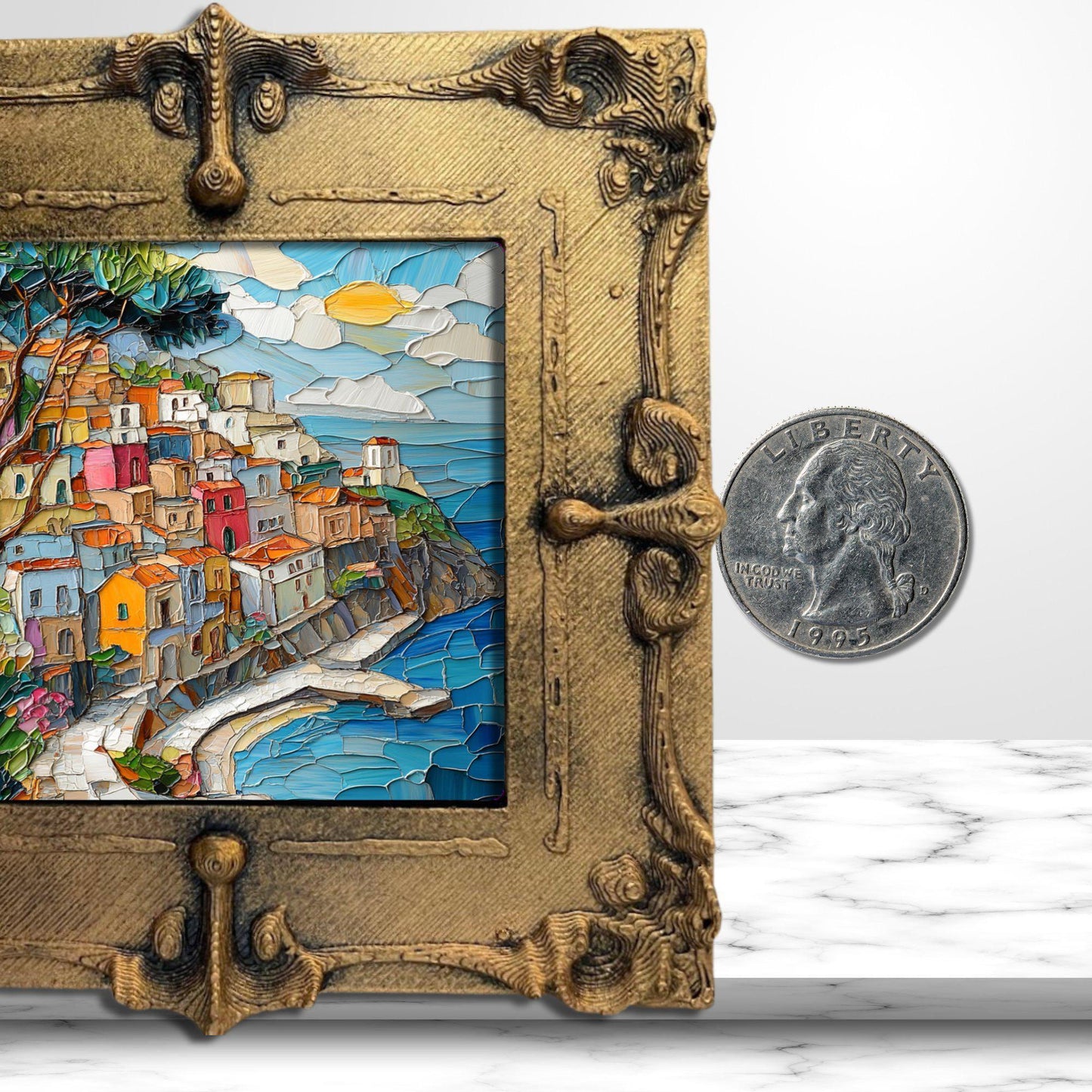 Positano Italy Gold Framed Refrigerator Magnet, Mini Art, Grand Millennial Style, Artful Kitchen Decor, Gift for Her fridgescaping