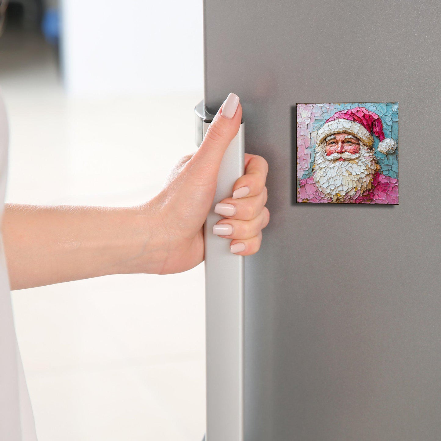 Pink Santa Claus Fridge Magnet 2-inch Strong Refrigerator Magnet Kitchen Decor Dopamine Ceramic Tile Art Gift for Her fridgescaping