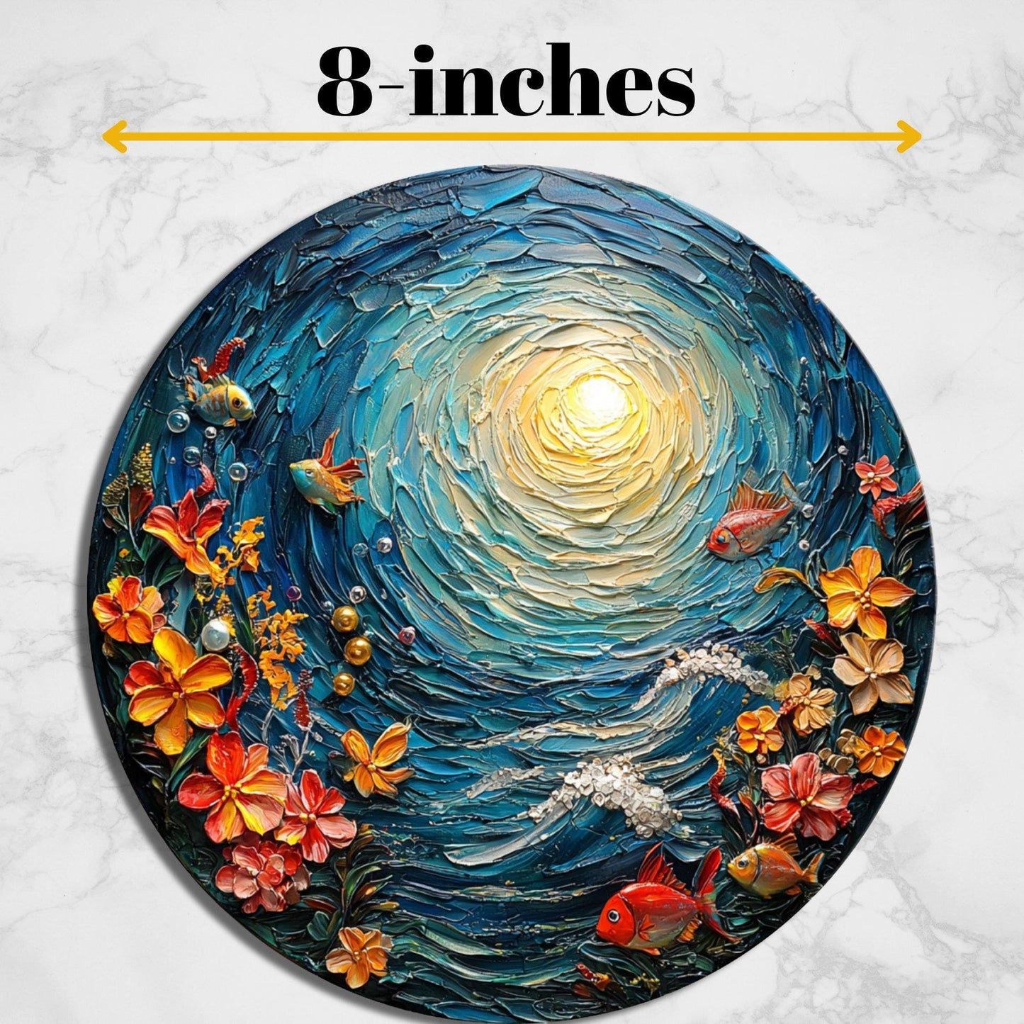 Glass Cutting Board Sunny Under the Sea Day 8-inch Round Trivet Charcuterie Board Gift for Her Mom Kitchen Decor