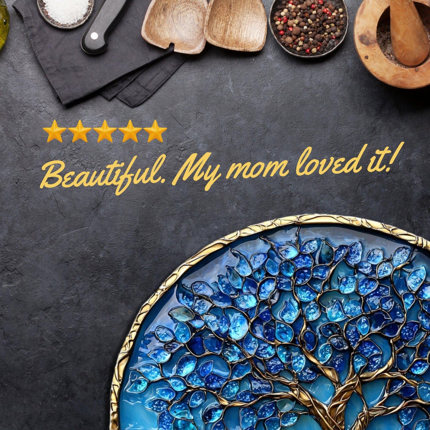 Tree of Life Blue Resin Glass Cutting Board Trivet Hot Plate Charcuterie Board Gift for Her Mom Christmas Housewarming