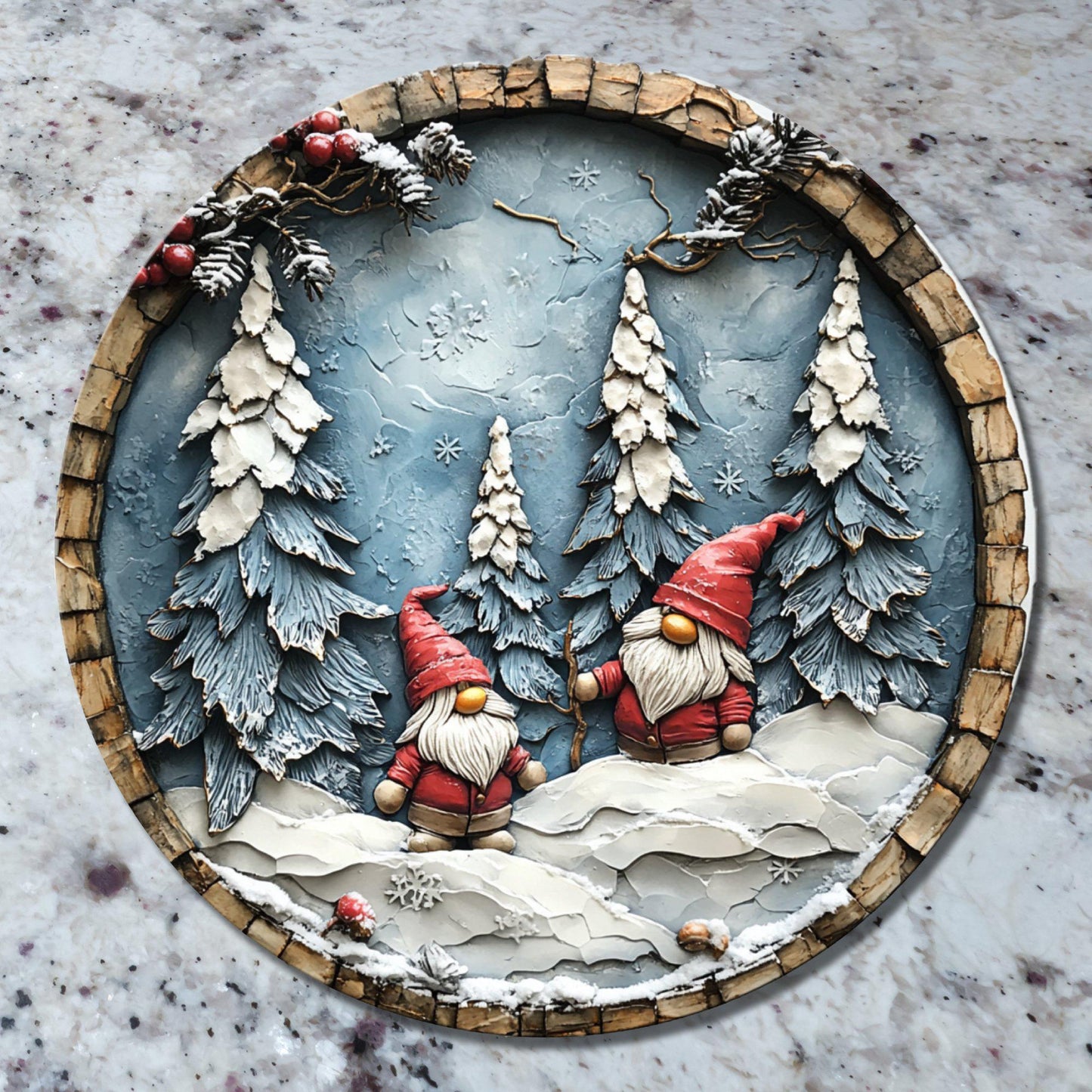 Christmas Gnomes Glass Cutting Board 8-inch Round Trivet Charcuterie Board Gift for Her Mom Kitchen Decor