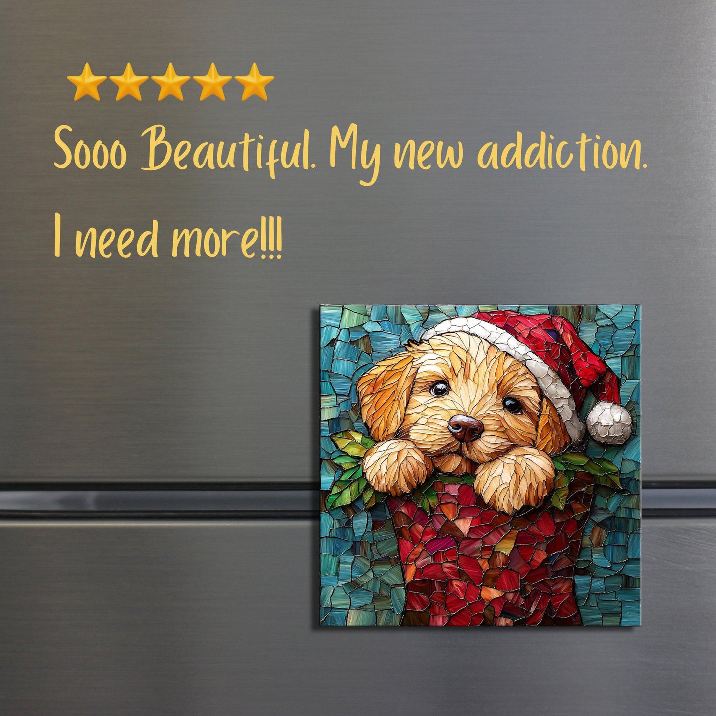 Golden Retriever Puppy Stocking Stuffer Fridge Magnet 2-inch Strong Refrigerator Magnet Kitchen Decor Dopamine Ceramic Tile Art
