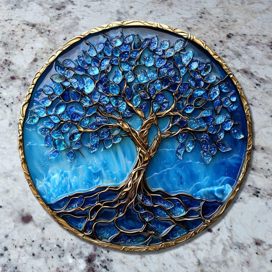 Tree of Life Blue Resin Glass Cutting Board Trivet Hot Plate Charcuterie Board Gift for Her Mom Christmas Housewarming