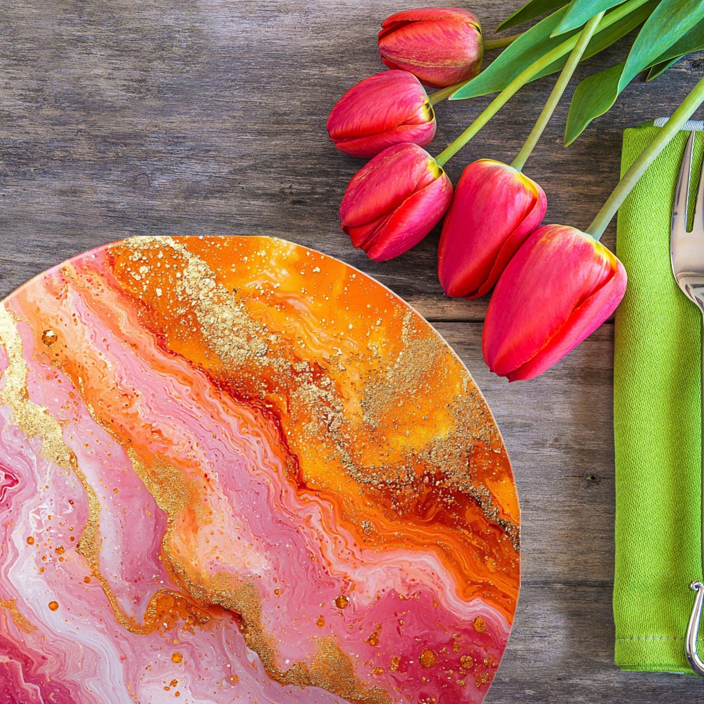 Pink Orange Marble Glass Cutting Board Trivet Hot Plate Charcuterie Board Gift for Her Mom Christmas Housewarming