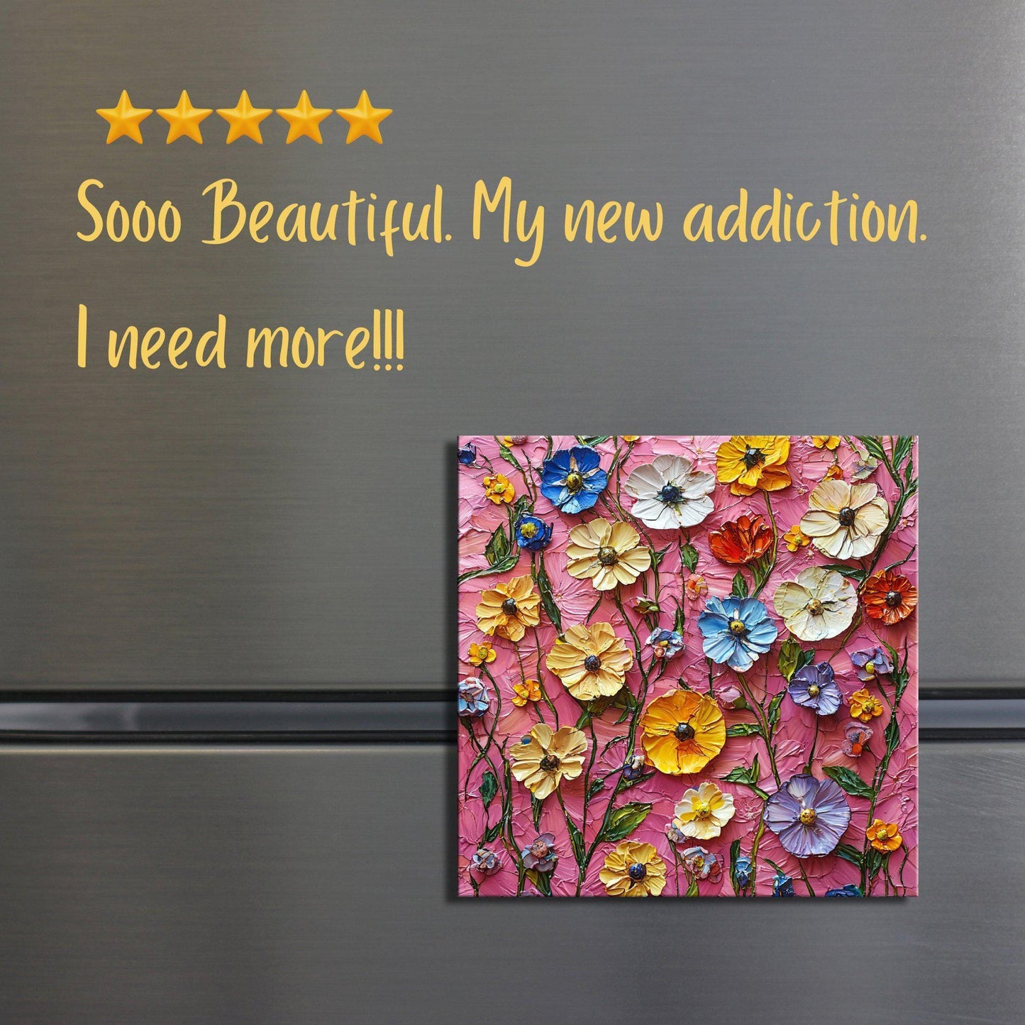 Pressed Flowers on Pink Fridge Magnet 2-inch Strong Refrigerator Magnet Kitchen Decor Dopamine Ceramic Tile Art Gift for Her fridgescaping