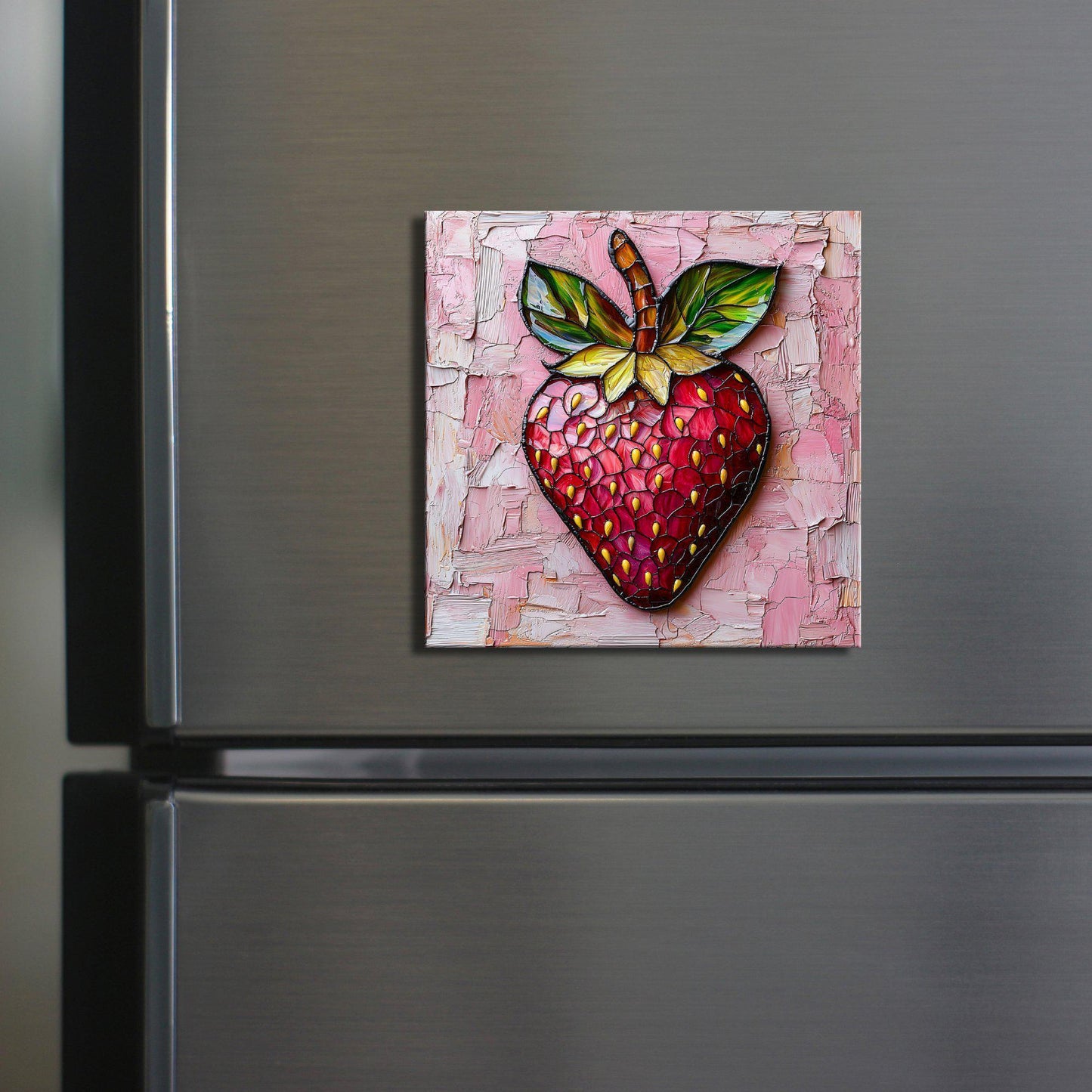 Pink Strawberry Fridge Magnet 2-inch Strong Refrigerator Magnet Kitchen Decor Dopamine Ceramic Tile Art Gift for Her fridgescaping